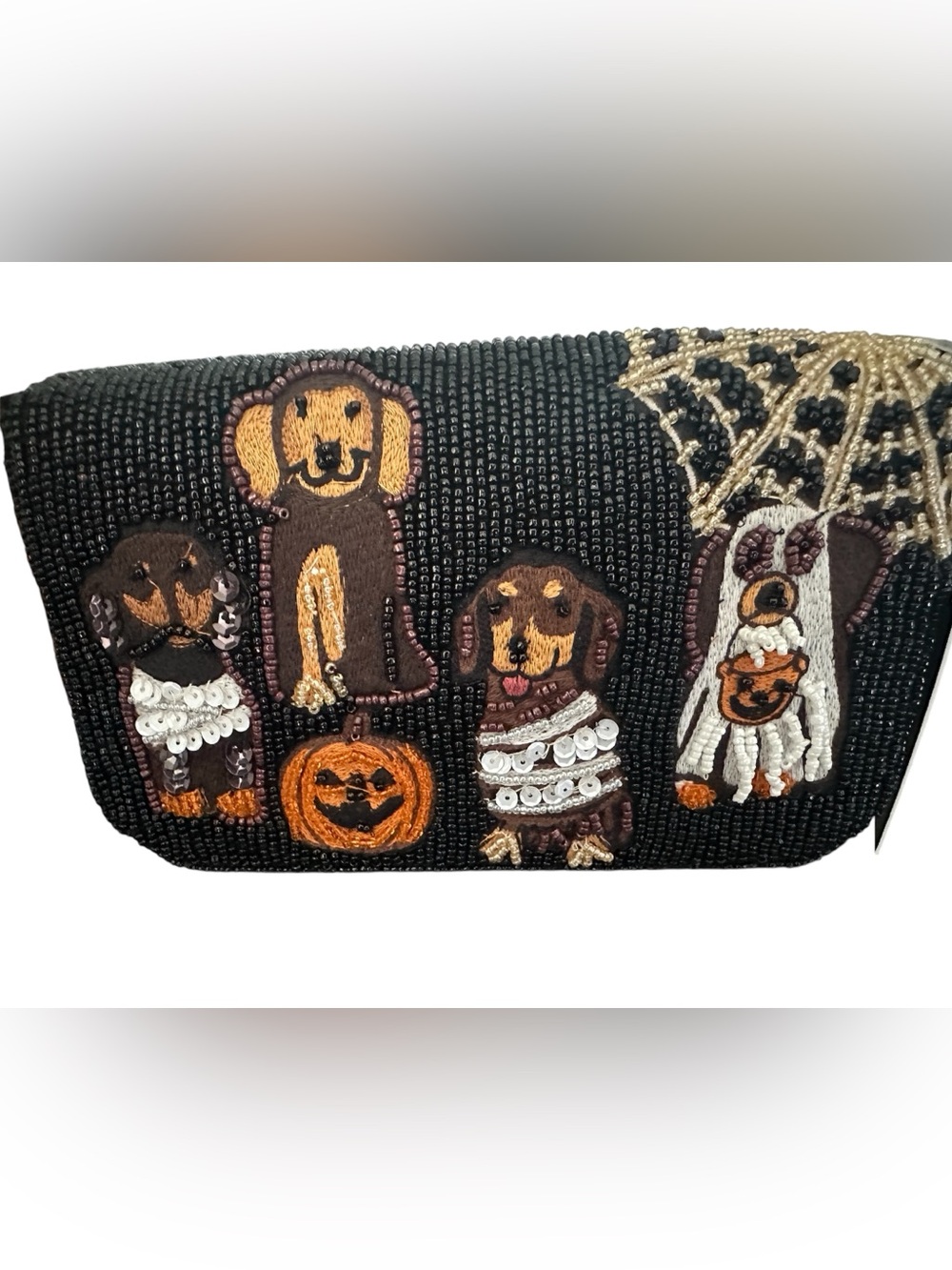 Black Beaded Halloween Dogs Shoulder Clutch - Picture 2 of 6